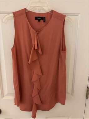Theory Silk Sleeveless Ruffle Front Camisole - Rusty Terracotta